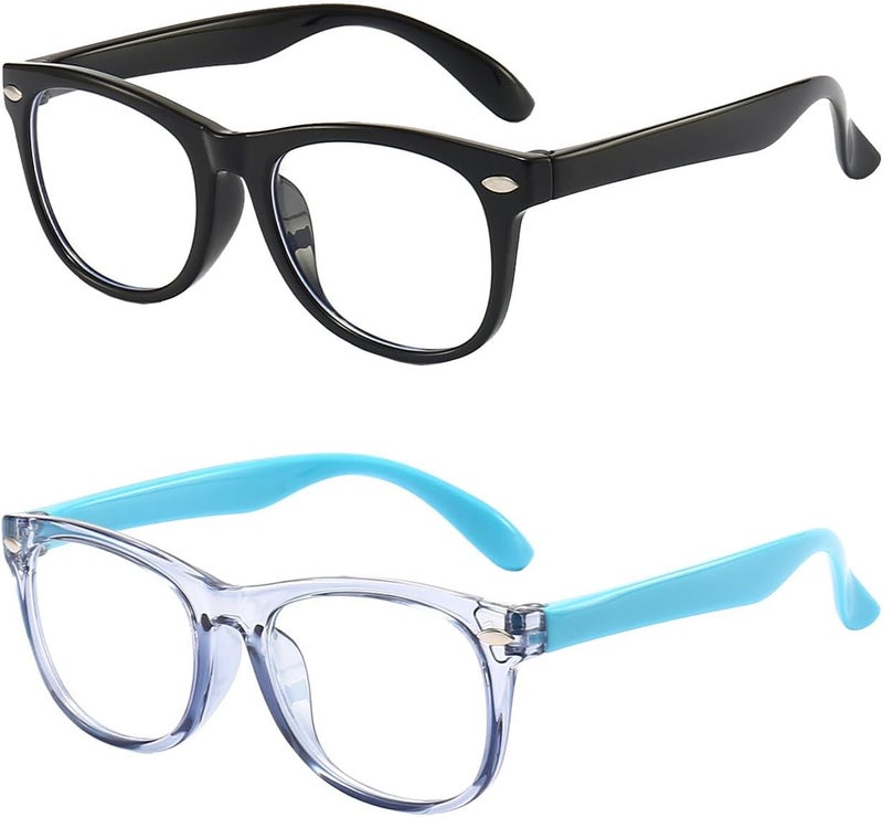 FANNYGO Store 2 Pack kids Blue Light Blocking Glasses For Girls And Boys Computer Blue Light Blocking Glasses For Age 3-11 (Black + Light blue) - Image 1